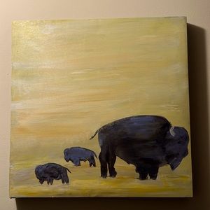 hand painted buffalo left behind   both 18x18 .